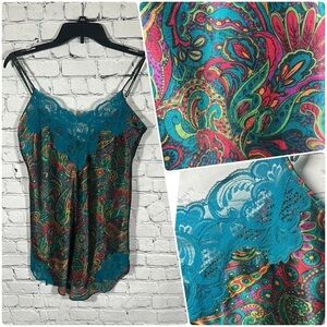 Vintage 80’s Victoria’s Secret Gold Label Colorful Paisley Satin Slip size Small